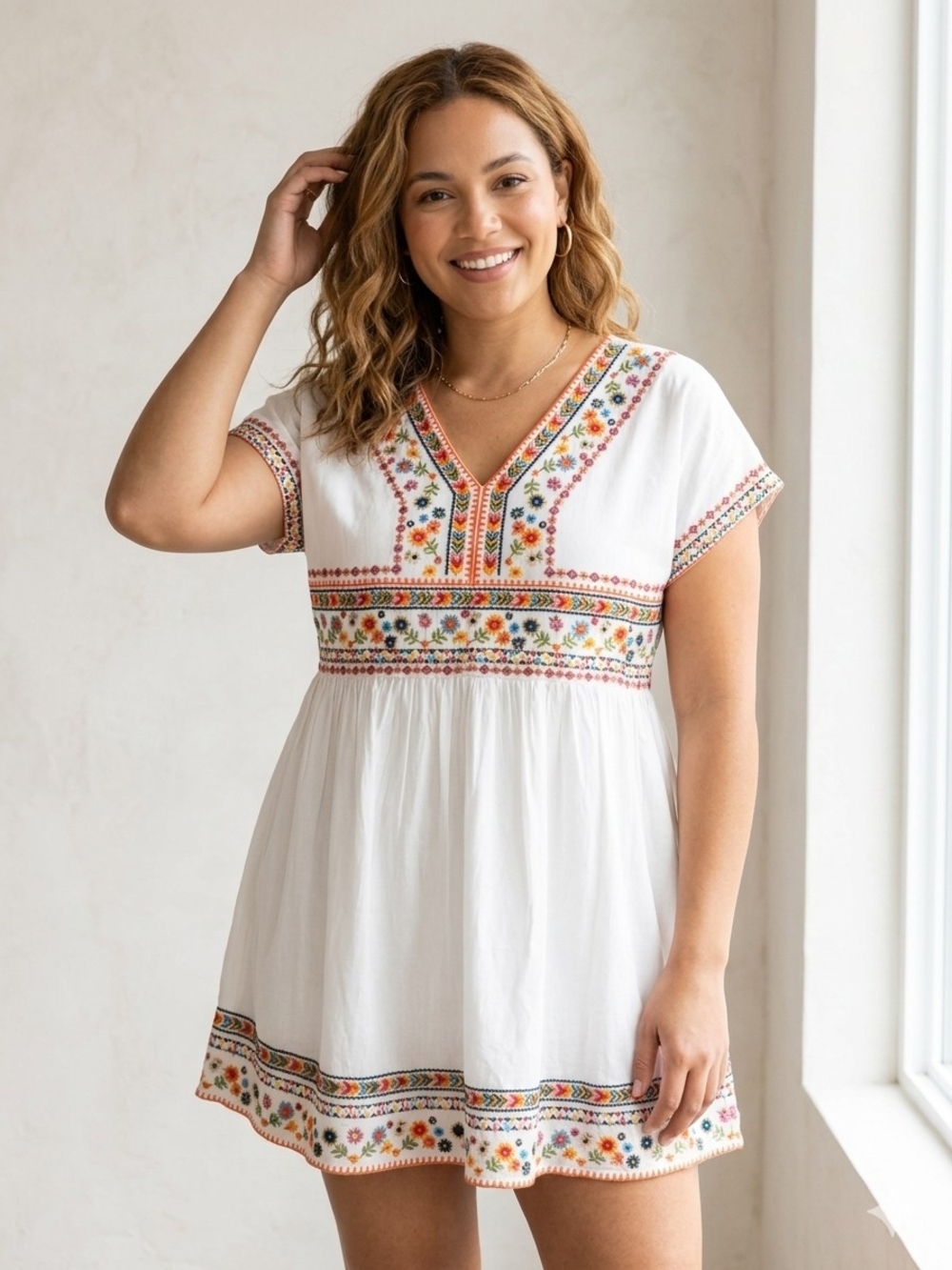 Savanna Jane Embroidered V-Neck Babydoll Top